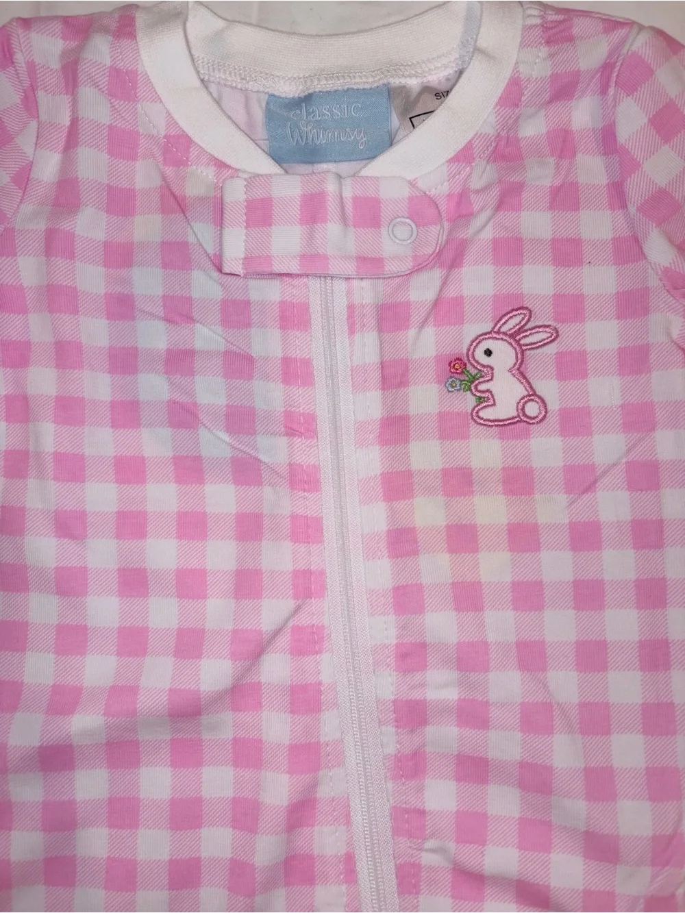 Classic Whimsy pink check footed sleeper with Bunny applique sz 12 mo NWT